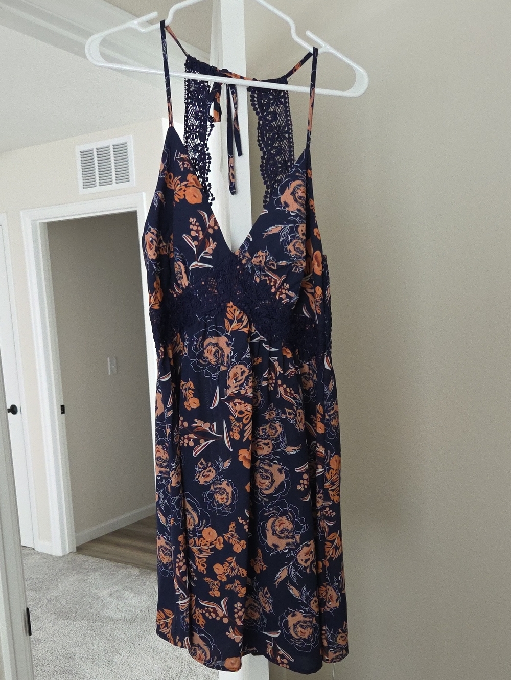 Cupshe Lace-Back Floral Slip Dress - Navy & Orange